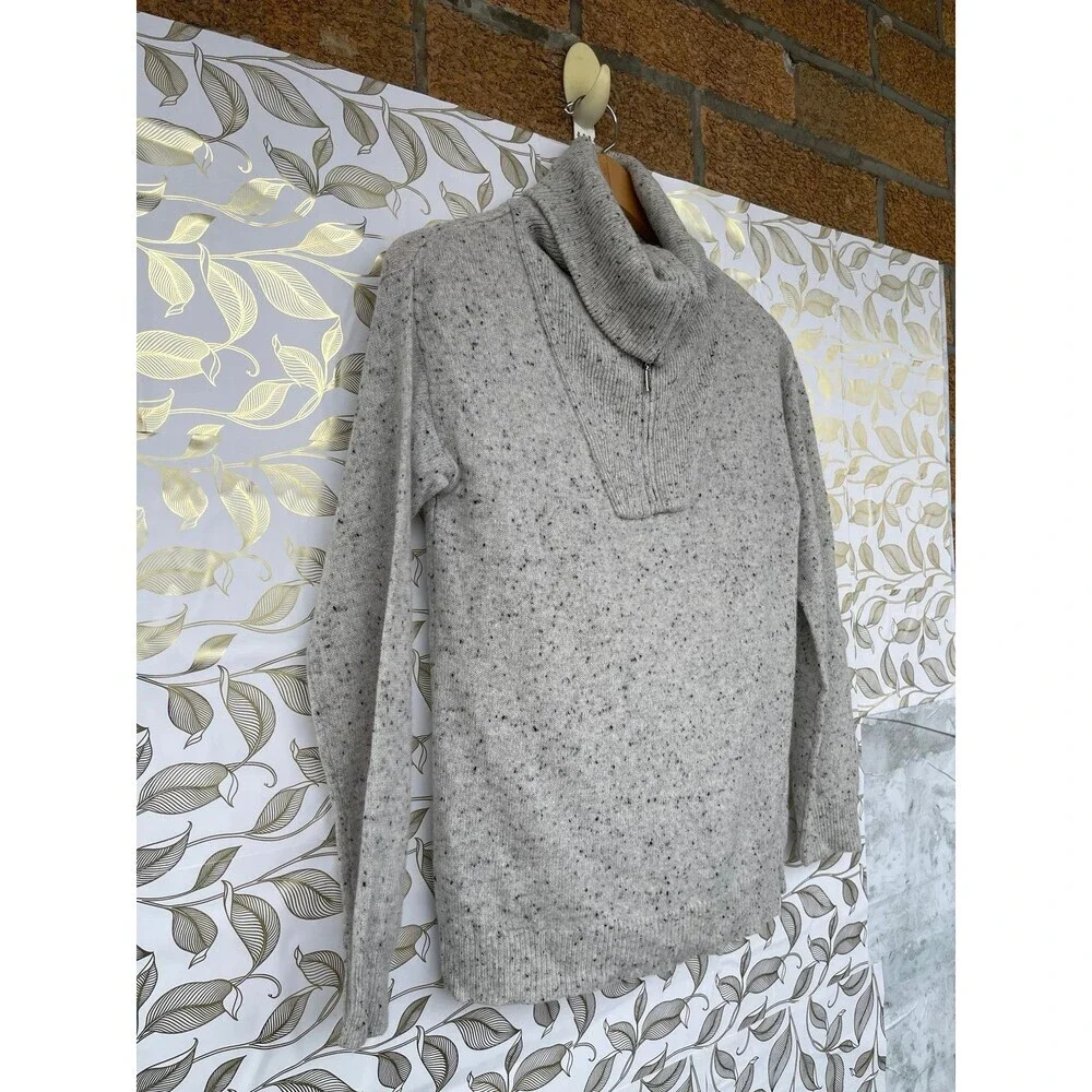 BRODIE 100% Cashmere Donegal Speckled Sweater | Light Academia Half Zip XS